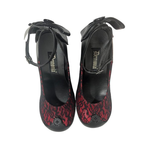 Demonia Goblin 2 Goth Black Red Platform Mary Janes Lace Button 11 Dolls Kill - Picture 6 of 8